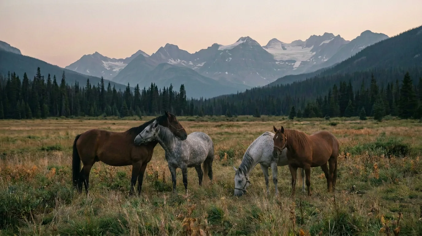 Chevaux en liberté, Mont Blanc Équitation, Haute-Savoie